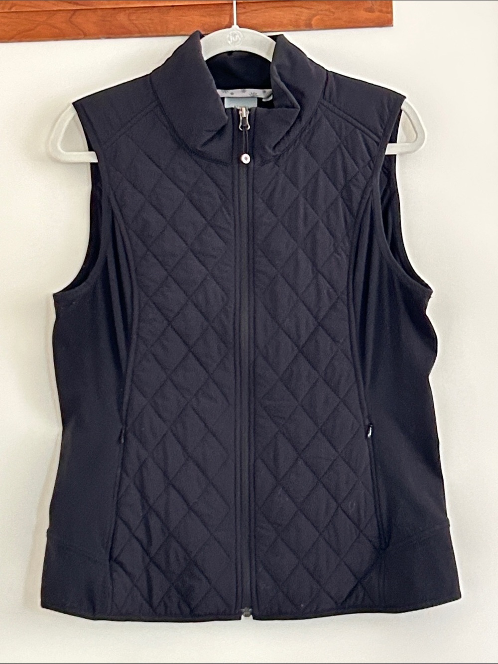 Athleta Black Quilted Zip-Up Vest with Stand Collar